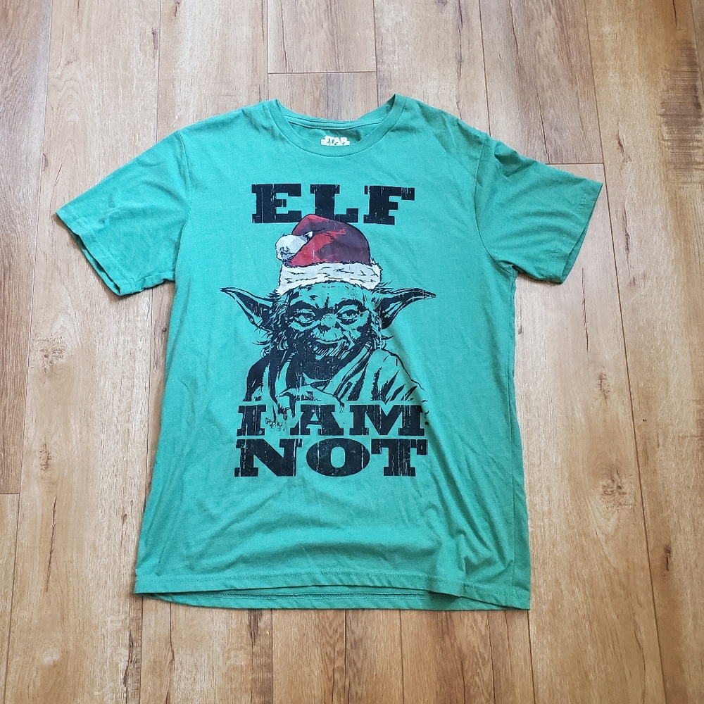 Star Wars Men's Green Short Sleeve Yoda Elf I Am Not Christmas T-Shirt  Sz M